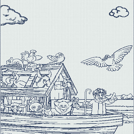 Children customised blanket Moses Basket size Noah_s Ark design colour navy.