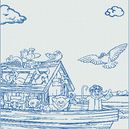 Load image into Gallery viewer, Children customised blanket Moses Basket size Noah_s Ark design colour paris blue.

