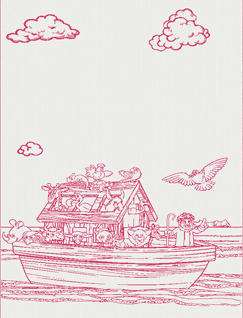 Children customised blanket cot size Noah_s Ark design colour hot pink.