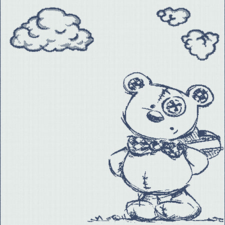 cotton baby customized blanket Bear pattern cuddly color white navy.