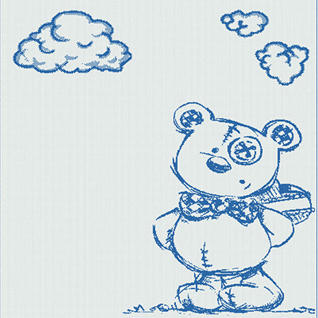 cotton baby customized blanket Bear pattern cuddly color white paris blue.