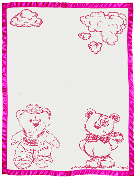 cotton baby customized blanket Bear pattern with satin large color white hot pink.