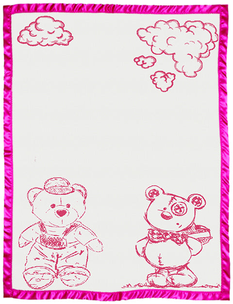 cotton baby customized blanket Bear pattern with satin large color white hot pink.