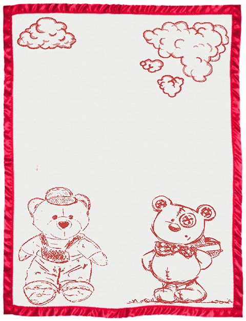 cotton baby customized blanket Bear pattern with satin large color white red.
