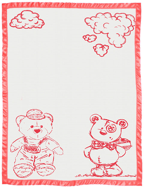 cotton baby customized blanket Bear pattern with satin large color white watermelon.