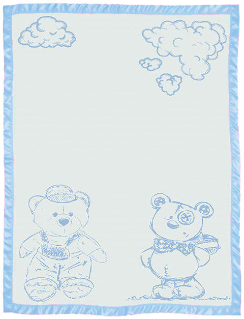 cotton baby customized blanket Bear pattern with satin large color white blue