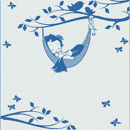 Newborn customized blanket  hammock pattern size cuddly colour white and paris blue.