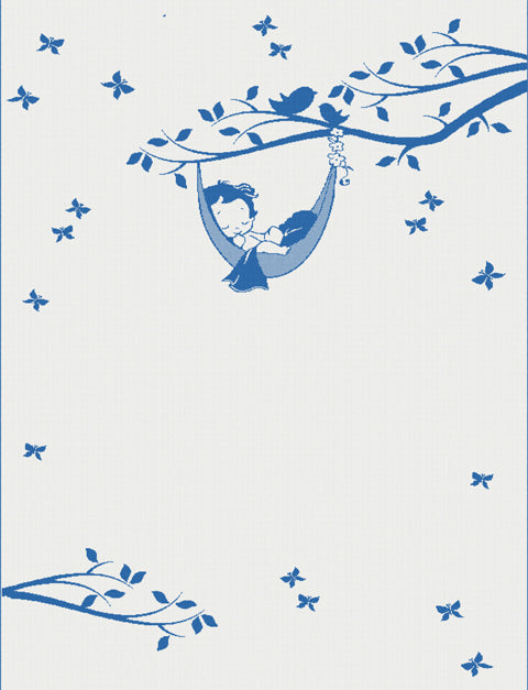 Newborn customized blanket  hammock pattern size large colour white and paris blue.