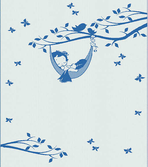Newborn customized blanket  hammock pattern size small colour white and paris blue.