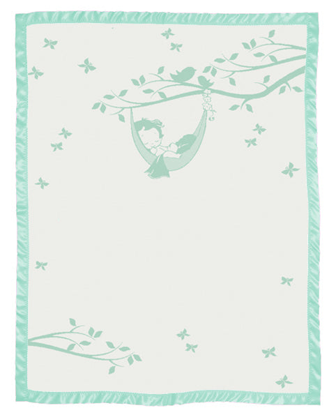Newborn customized blanket with satin hammock pattern colour white and eggshell