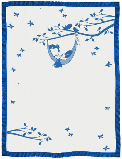 Newborn customized blanket with satin hammock pattern colour white paris blue
