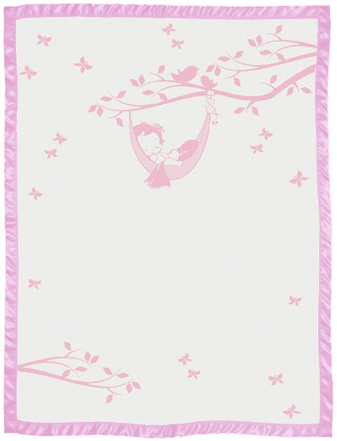 Newborn customized blanket with satin hammock pattern colour white and pink