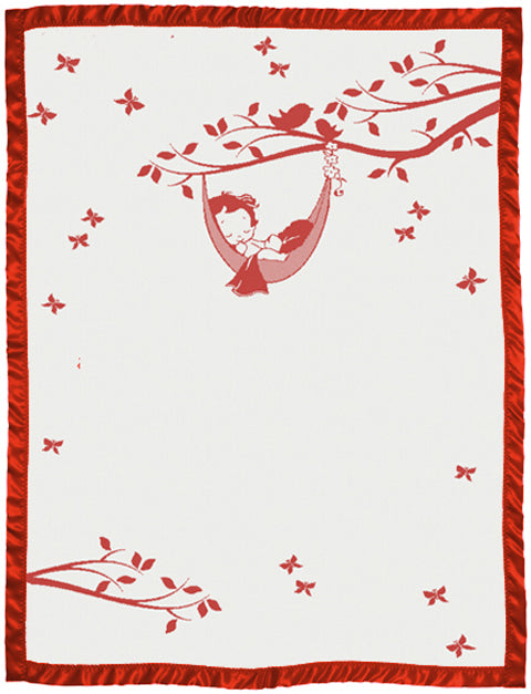 Newborn customized blanket with satin hammock pattern colour white and red